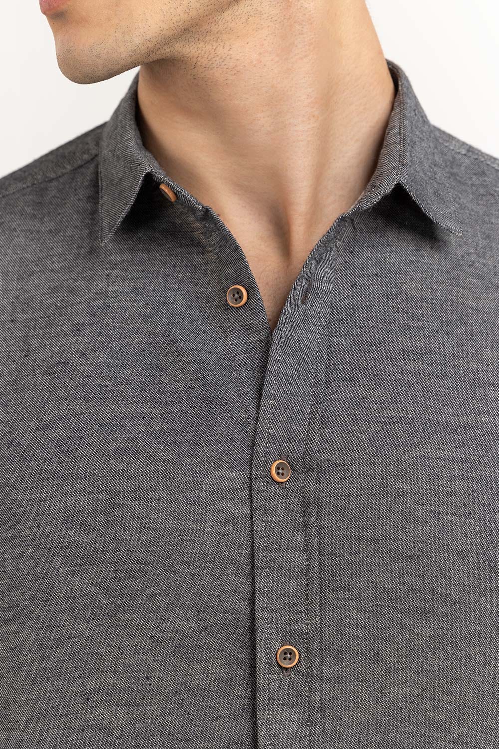 Grey Tweet Slim Casual Shirt 224-117-055