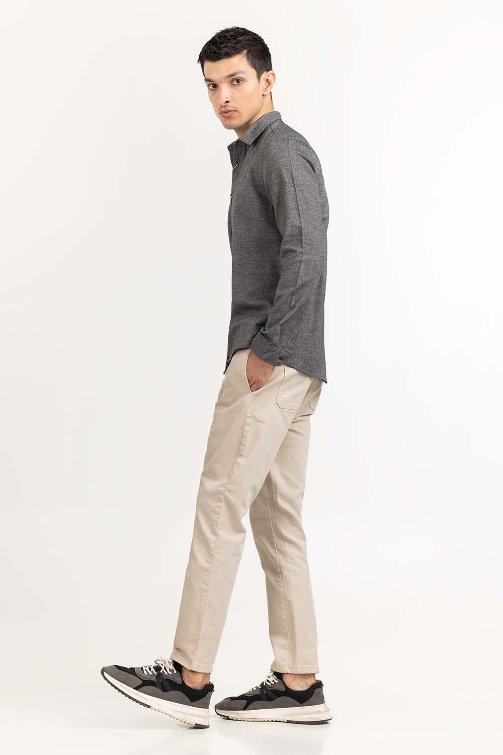 Grey Tweet Slim Casual Shirt 224-117-055