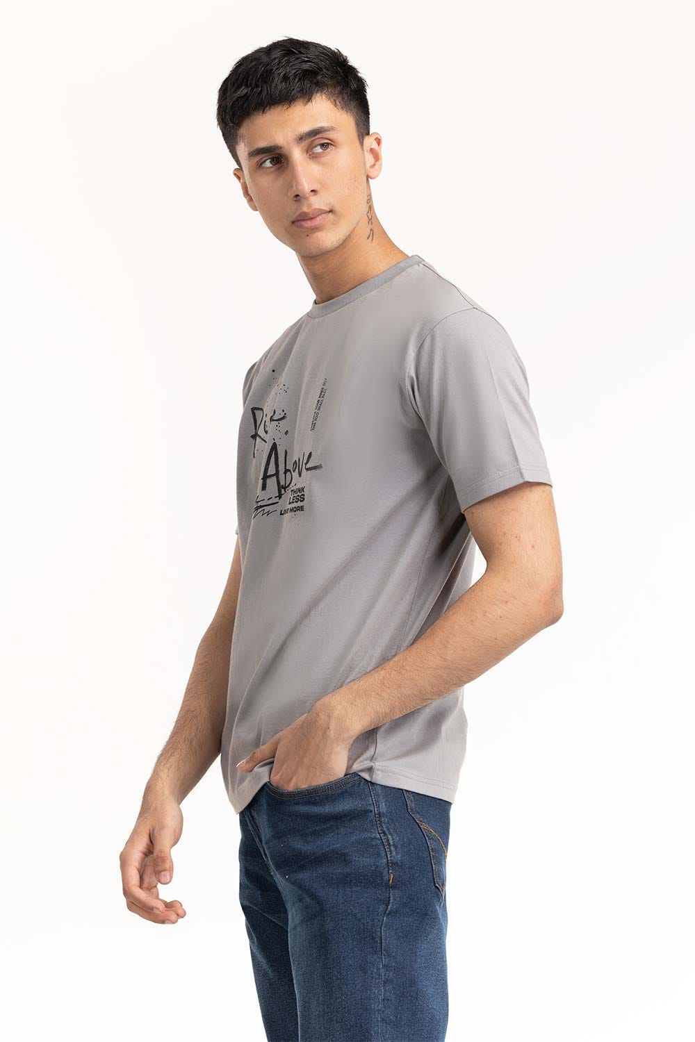 Grey Typo Print T-Shirt 224-113-016