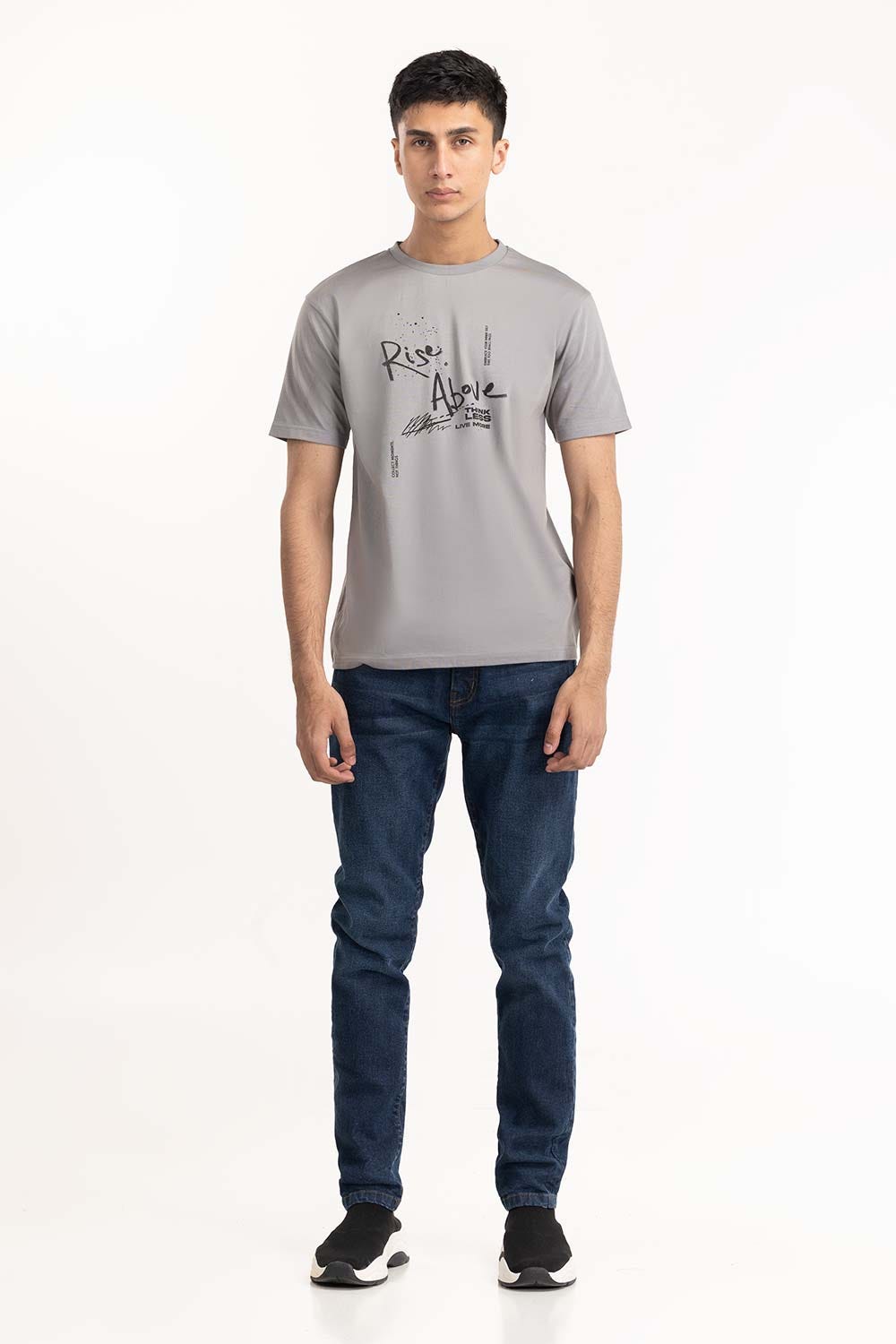 Grey Typo Print T-Shirt 224-113-016