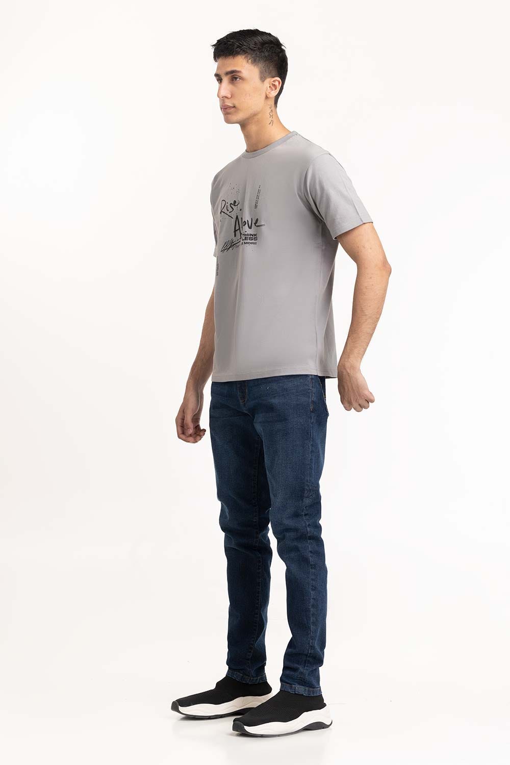 Grey Typo Print T-Shirt 224-113-016