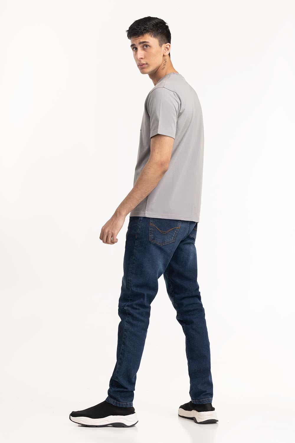 Grey Typo Print T-Shirt 224-113-016