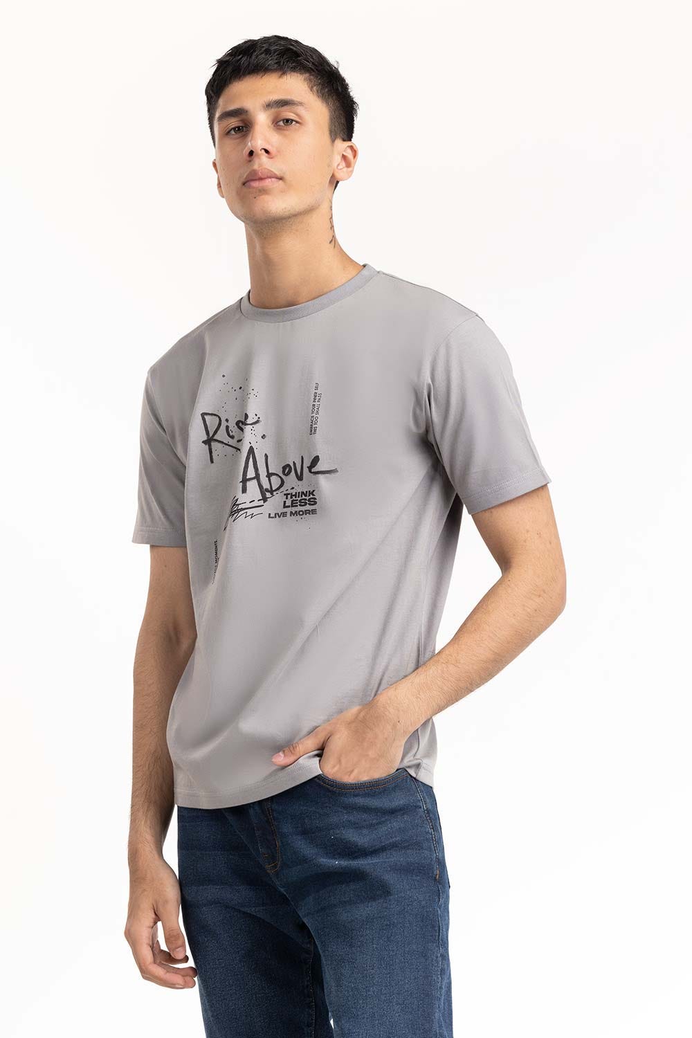 Grey Typo Print T-Shirt 224-113-016