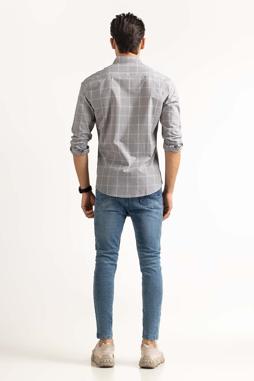Grey White Checkered Casual Shirts MN-CS-YD23-024