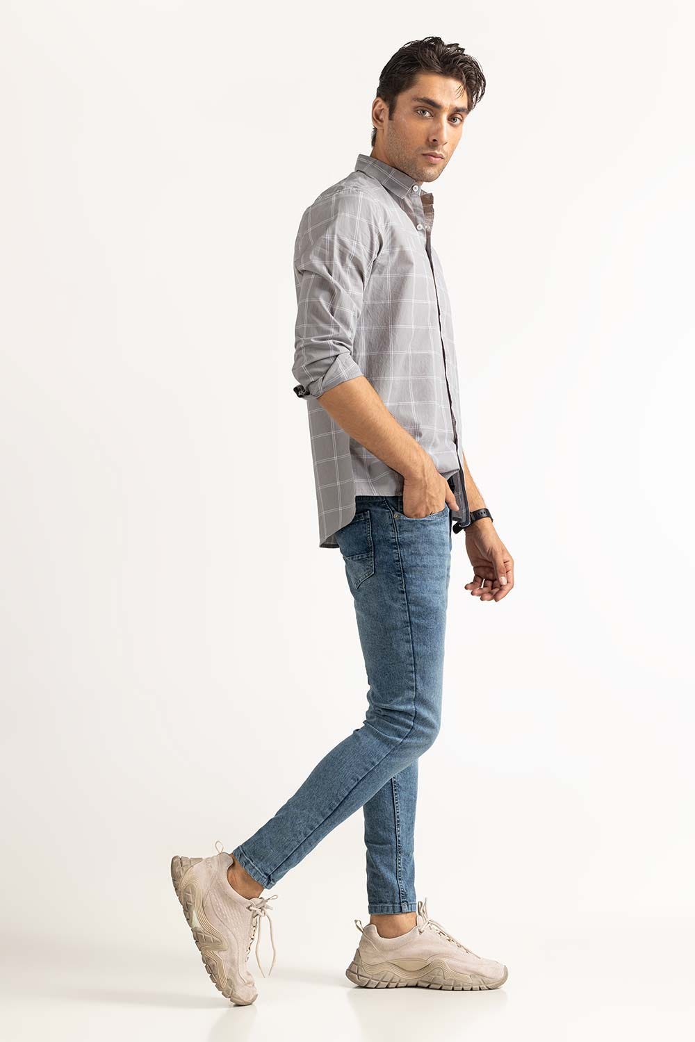 Grey White Checkered Casual Shirts MN-CS-YD23-024