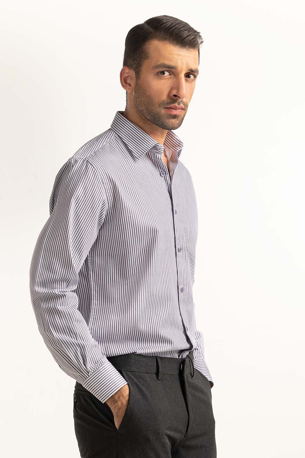 Grey White Stripe Formal Shirt MN-FS-YD24-082