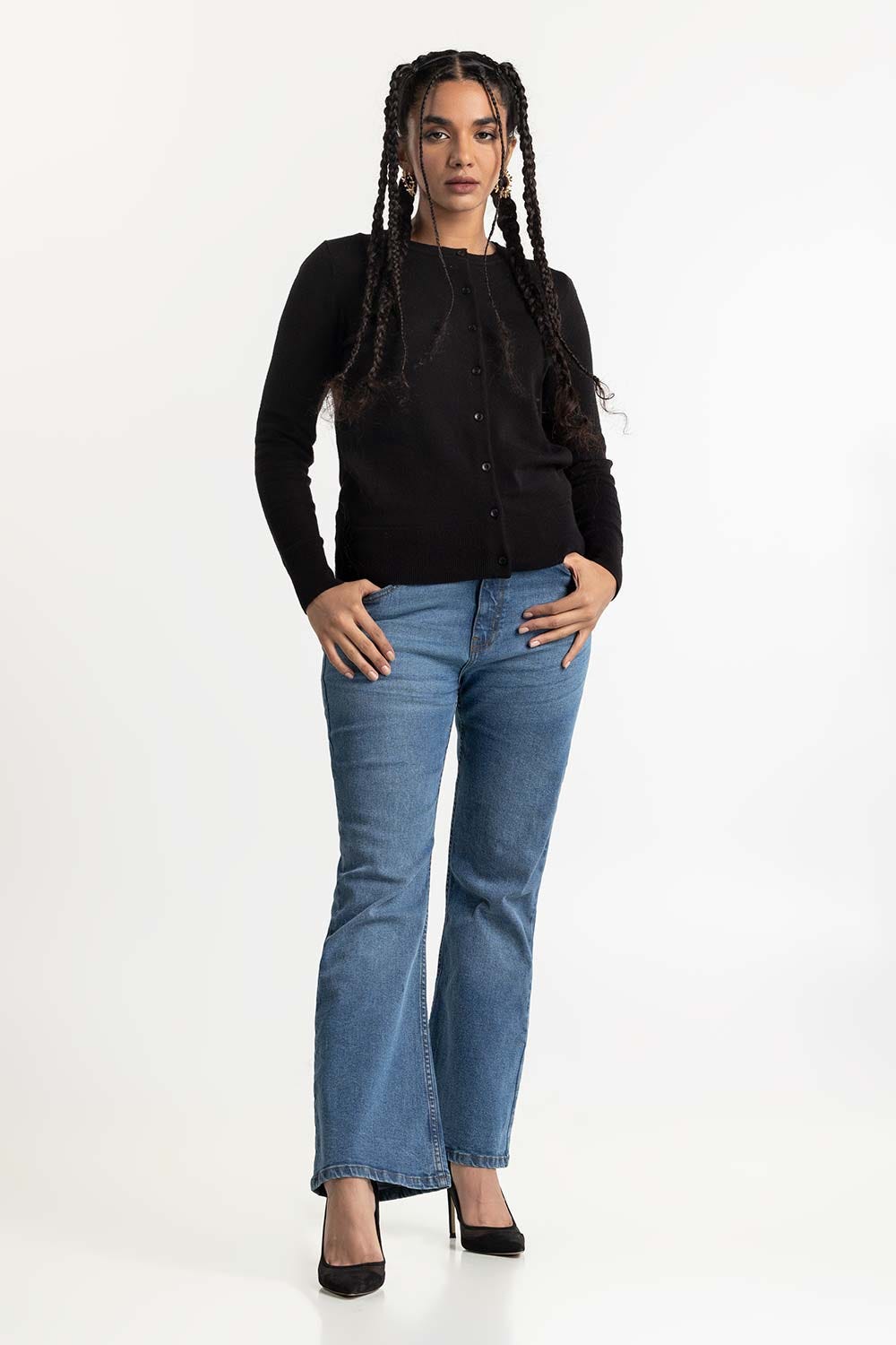 Black Button Down Cardigan 224-211-070