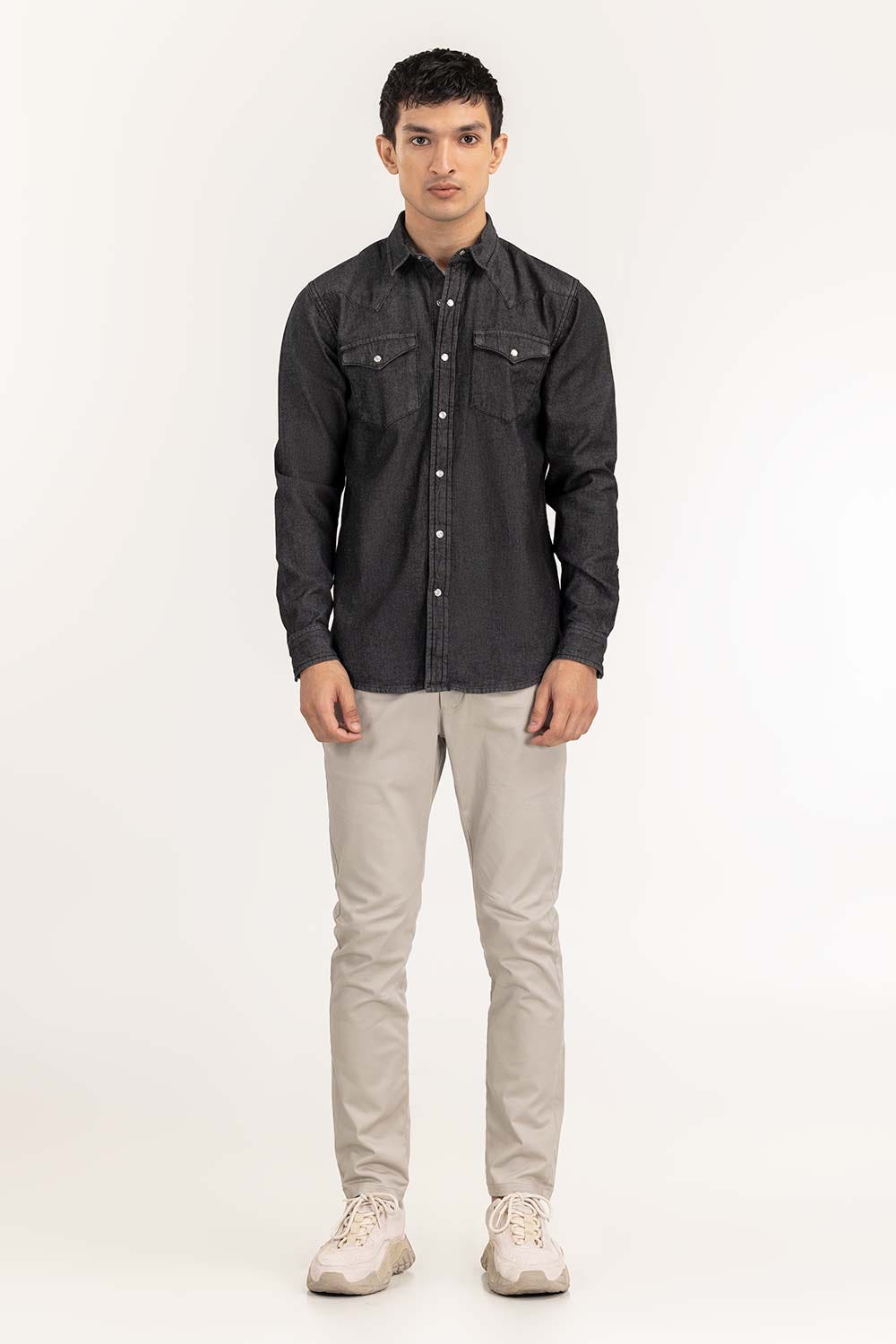 Grey Yarn Dyed Casual Shirt M-DNM-S-021 CS