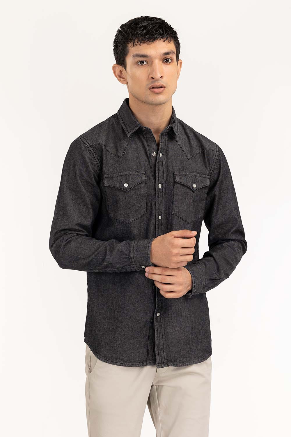 Grey Yarn Dyed Casual Shirt M-DNM-S-021 CS