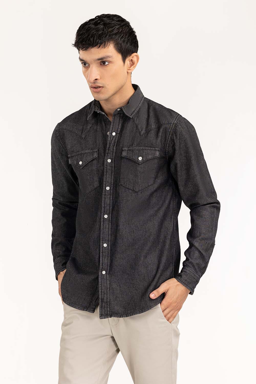 Grey Yarn Dyed Casual Shirt M-DNM-S-021 CS