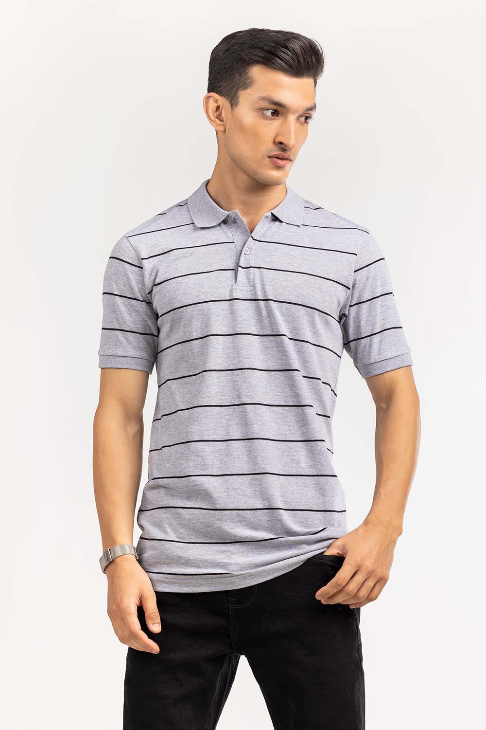 Grey Yarn Dyed Polo SJP-YD-D085