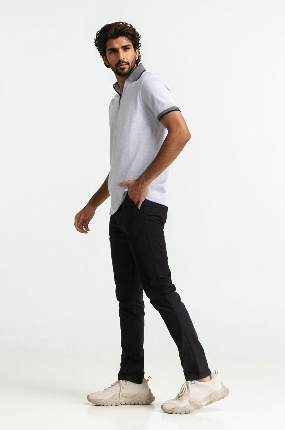 Grey Zip Polo PS-FSHN24-114