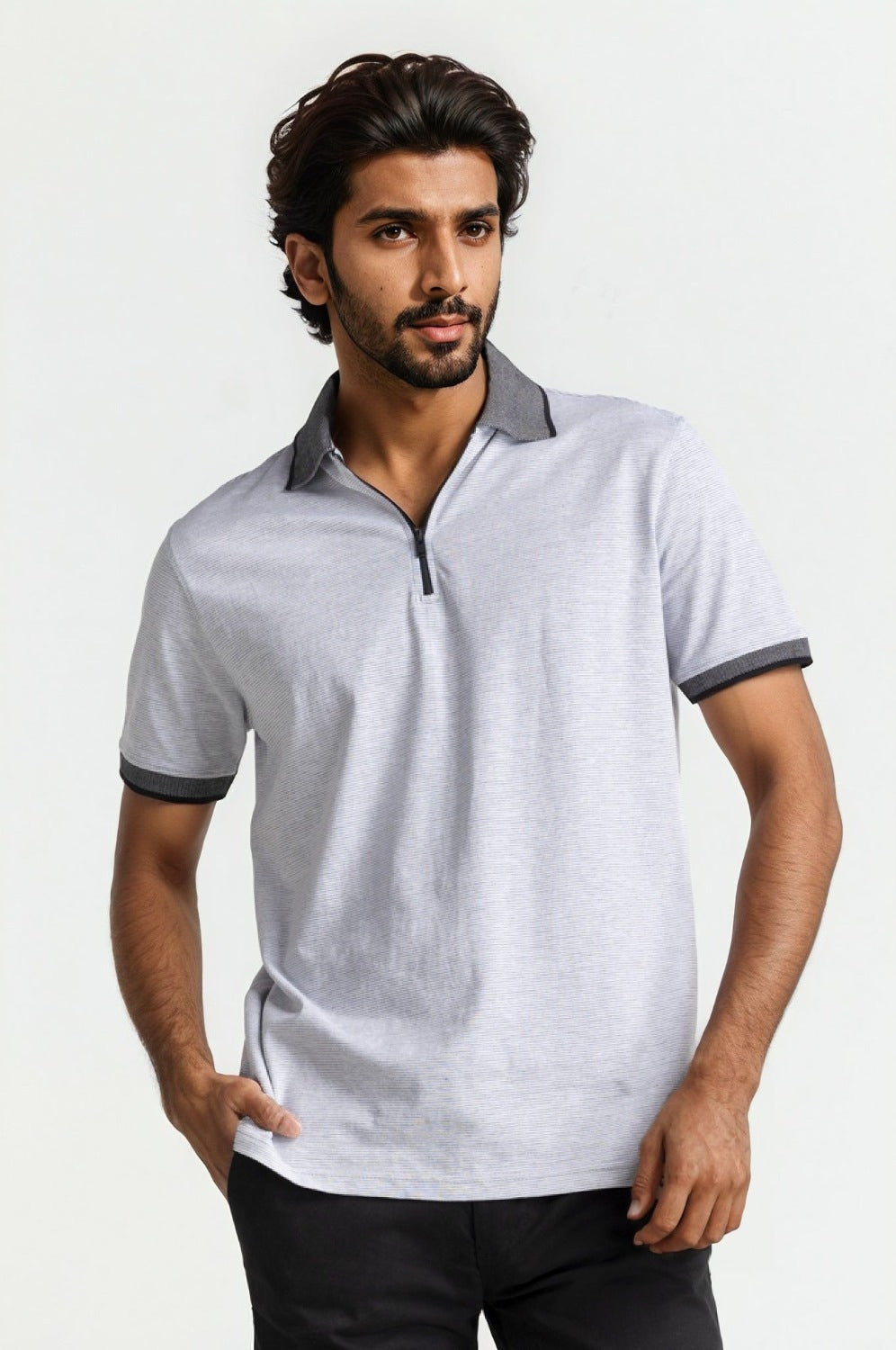 Grey Zip Polo PS-FSHN24-114