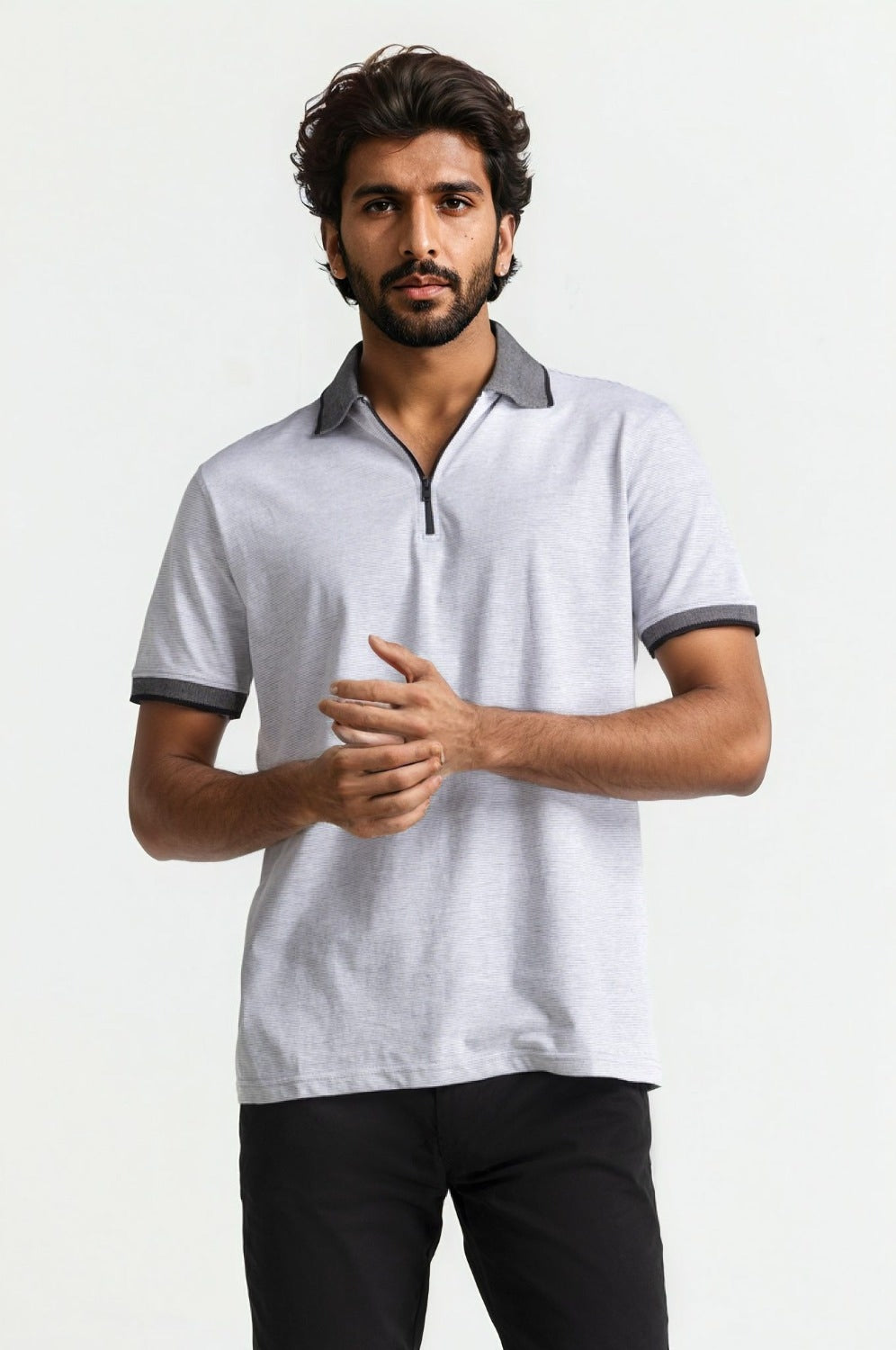 Grey Zip Polo PS-FSHN24-114