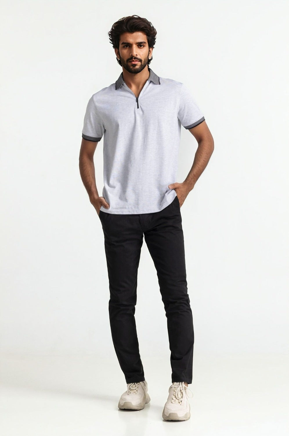 Grey Zip Polo PS-FSHN24-114