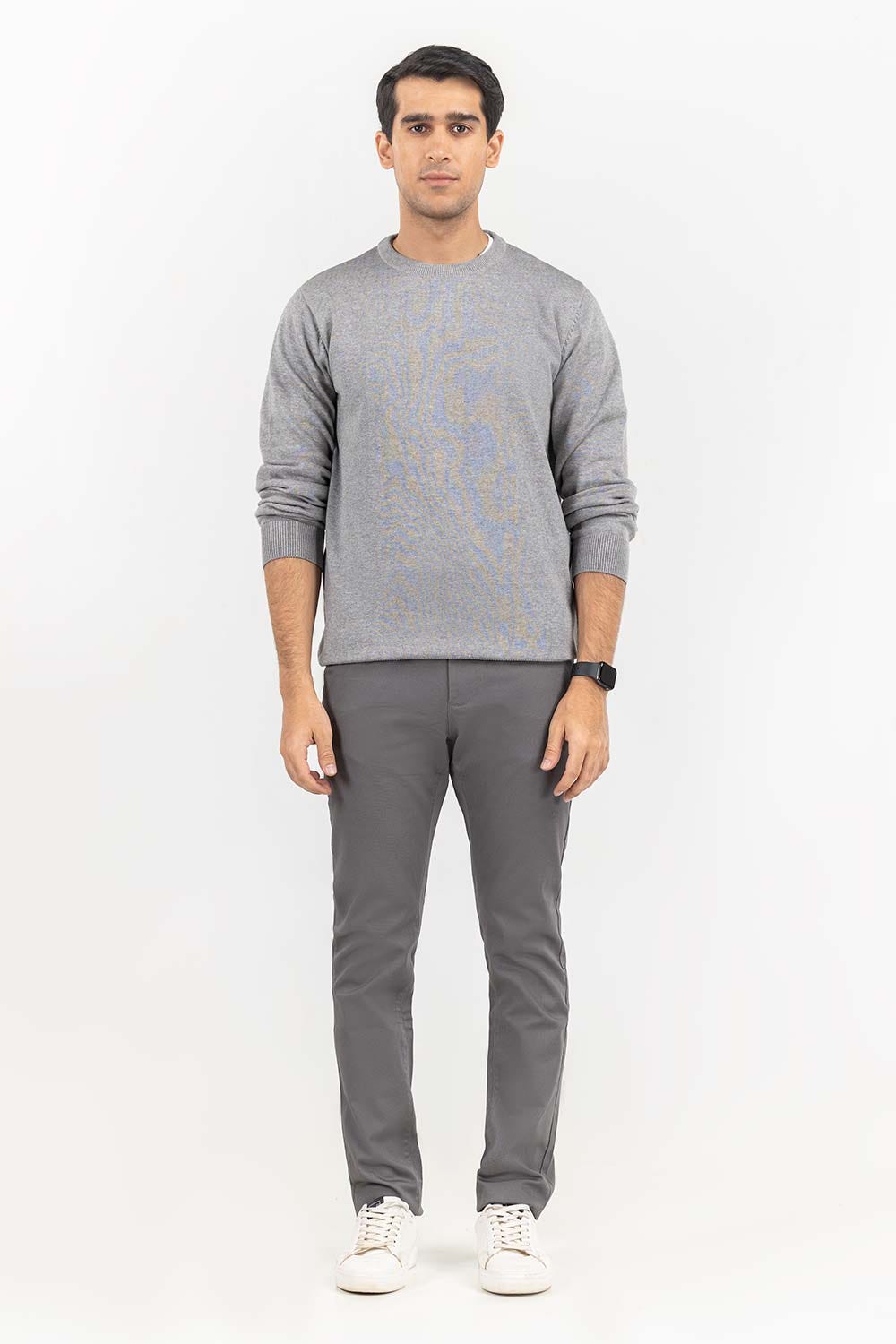 Heather Grey Basic Crew Neck Sweater SWT-BFSCN-22-001