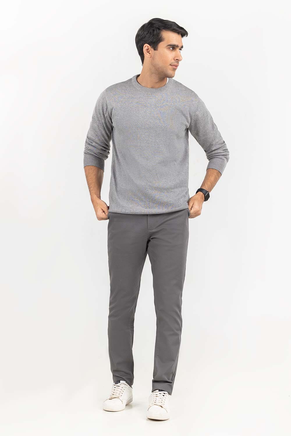 Heather Grey Basic Crew Neck Sweater SWT-BFSCN-22-001