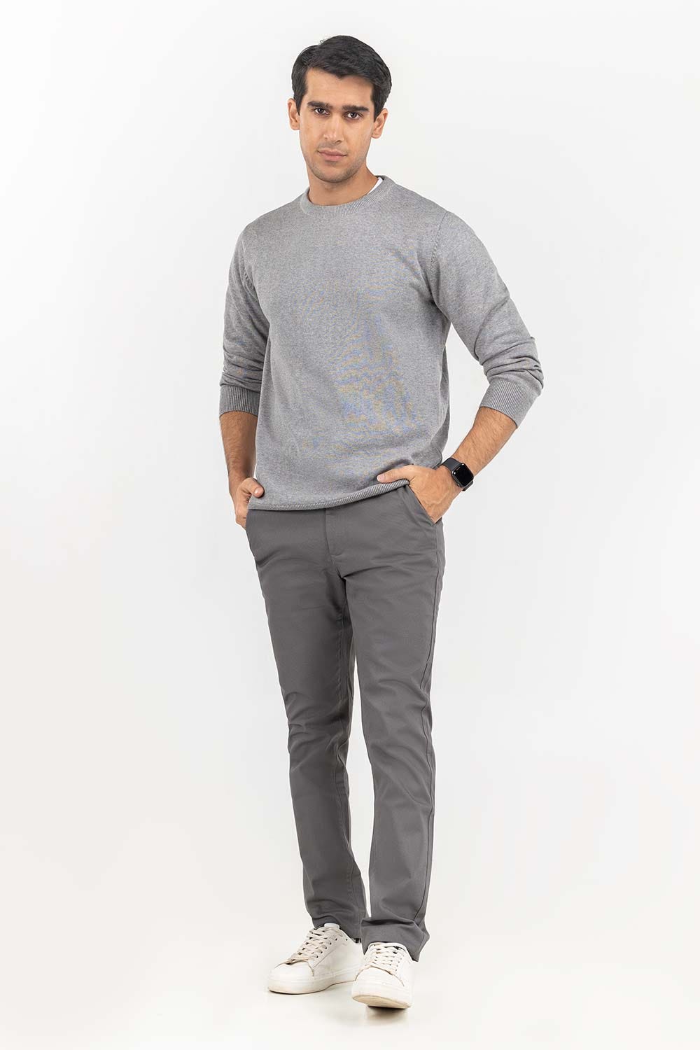 Heather Grey Basic Crew Neck Sweater SWT-BFSCN-22-001