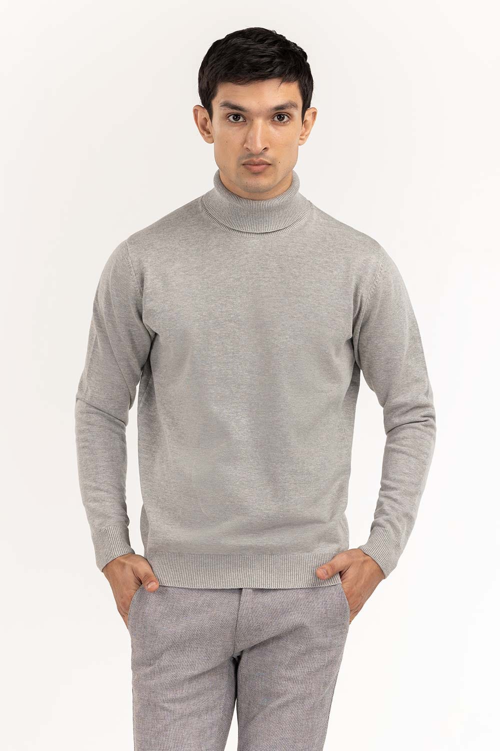 Heather Grey Basic Turtleneck Sweater SWT-BFSTN-22-004