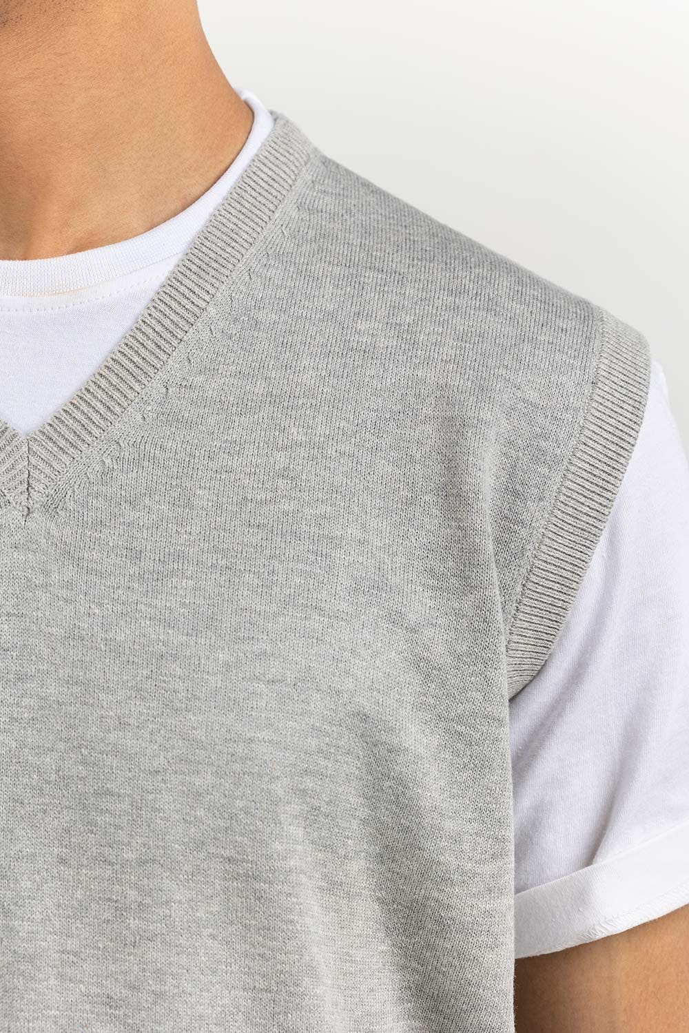 Heather Grey Basic V Neck Sleeveless Sweater SWT-BSLVN-22-002