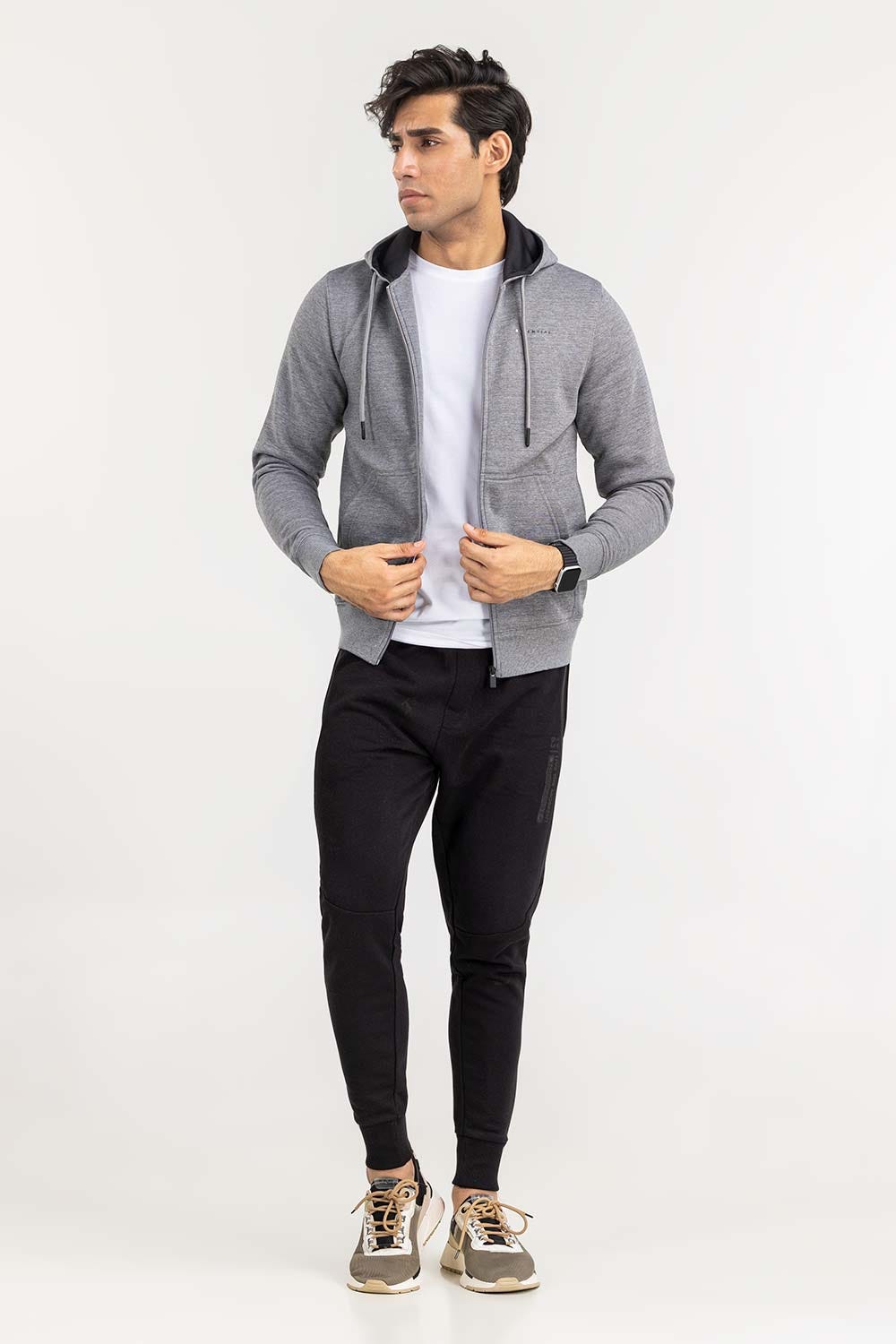 Heather Grey Basic Zipper Hoodie JKT-KNTHZ22-006