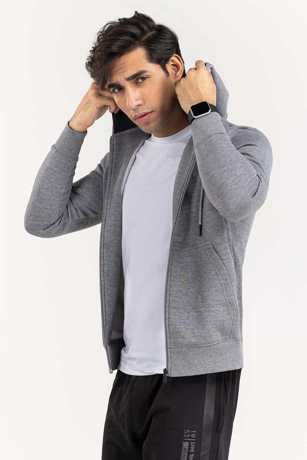 Heather Grey Basic Zipper Hoodie JKT-KNTHZ22-006
