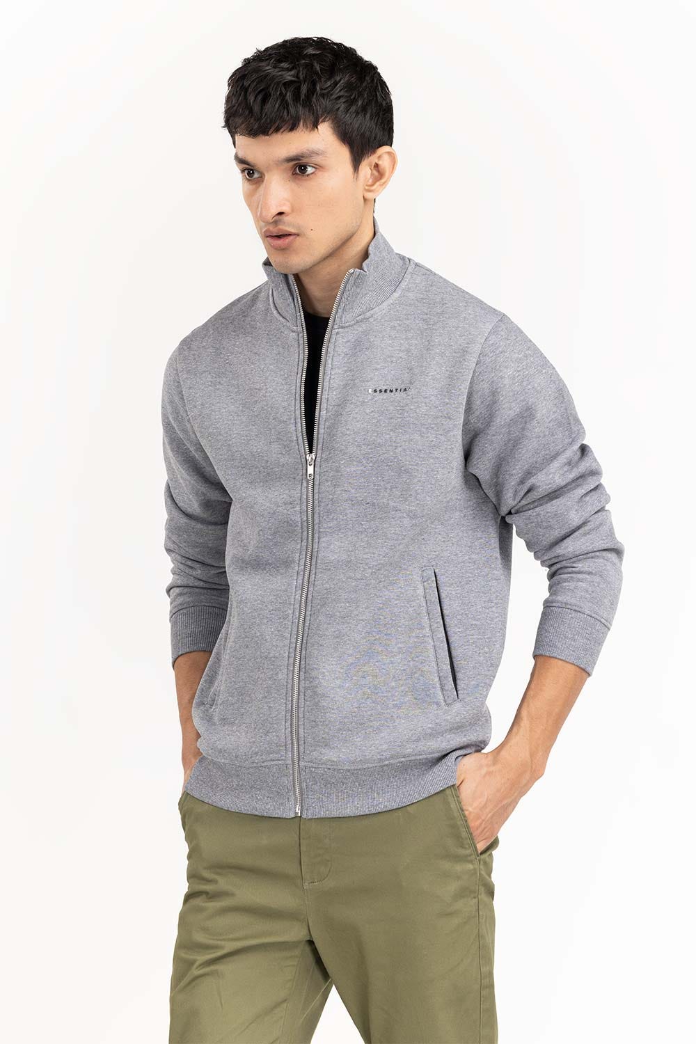 Heather Grey Basic Zipper JKT-KNTMNZ22-051