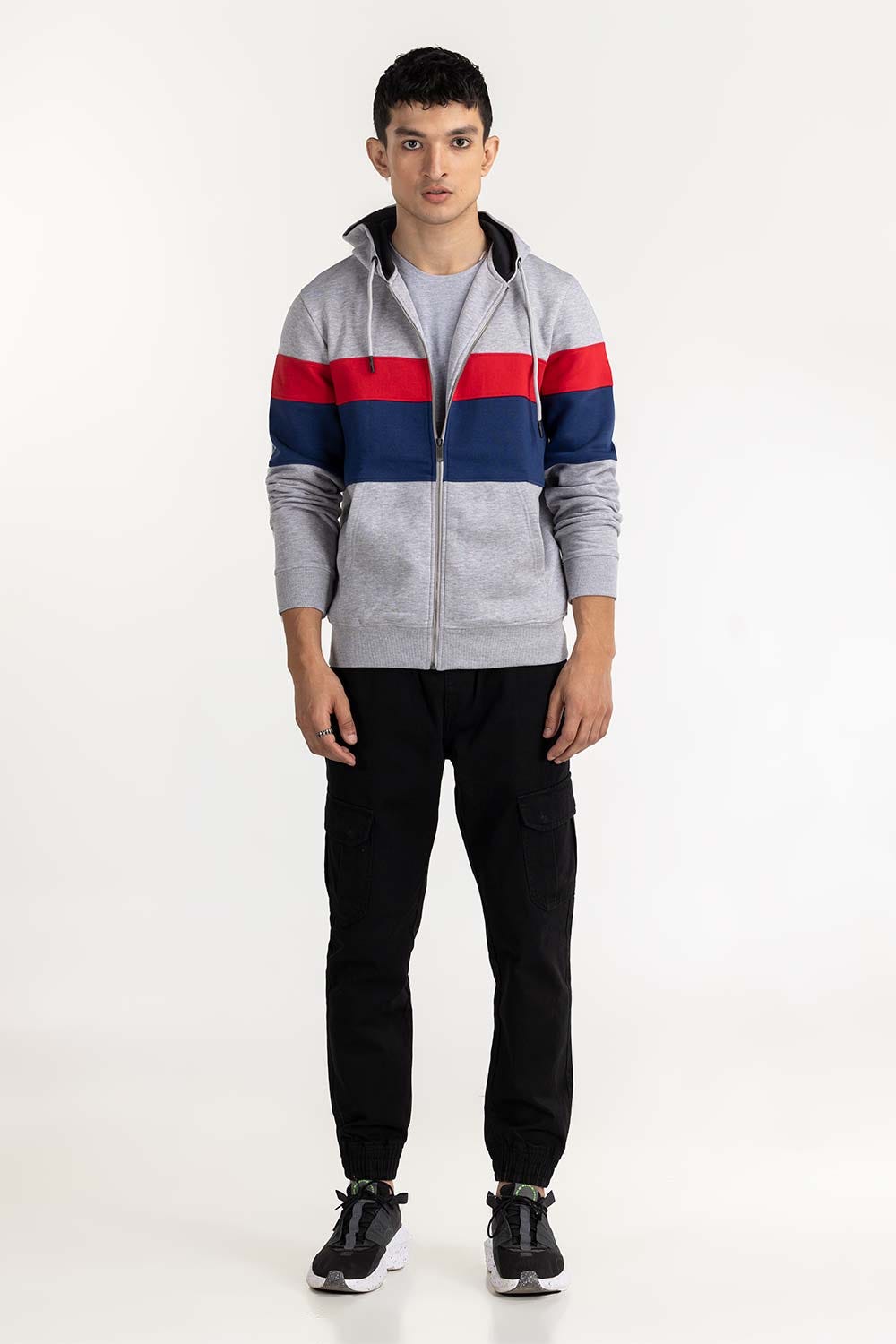 Heather Grey Color Block Zipper Hoodie JKT-KNTHZ22-010