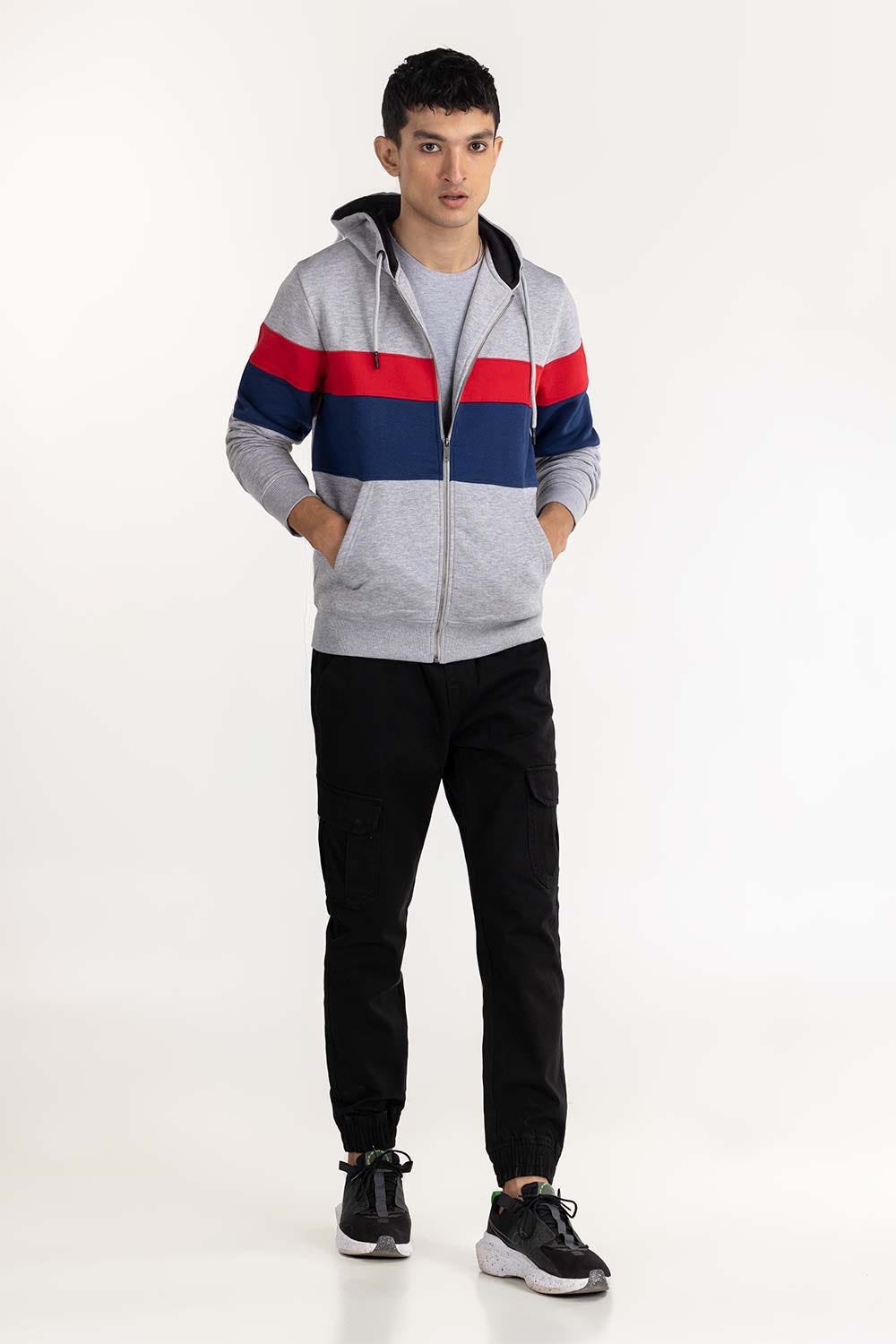 Heather Grey Color Block Zipper Hoodie JKT-KNTHZ22-010