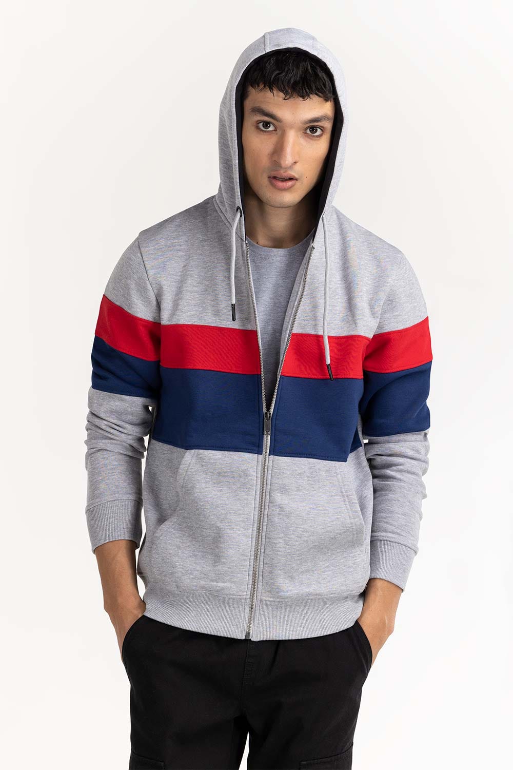 Heather Grey Color Block Zipper Hoodie JKT-KNTHZ22-010