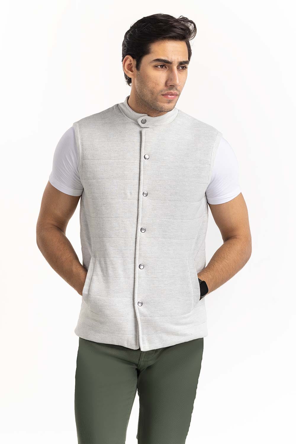 Heather Grey Knitted Gilet JKT-KNTVST22-026