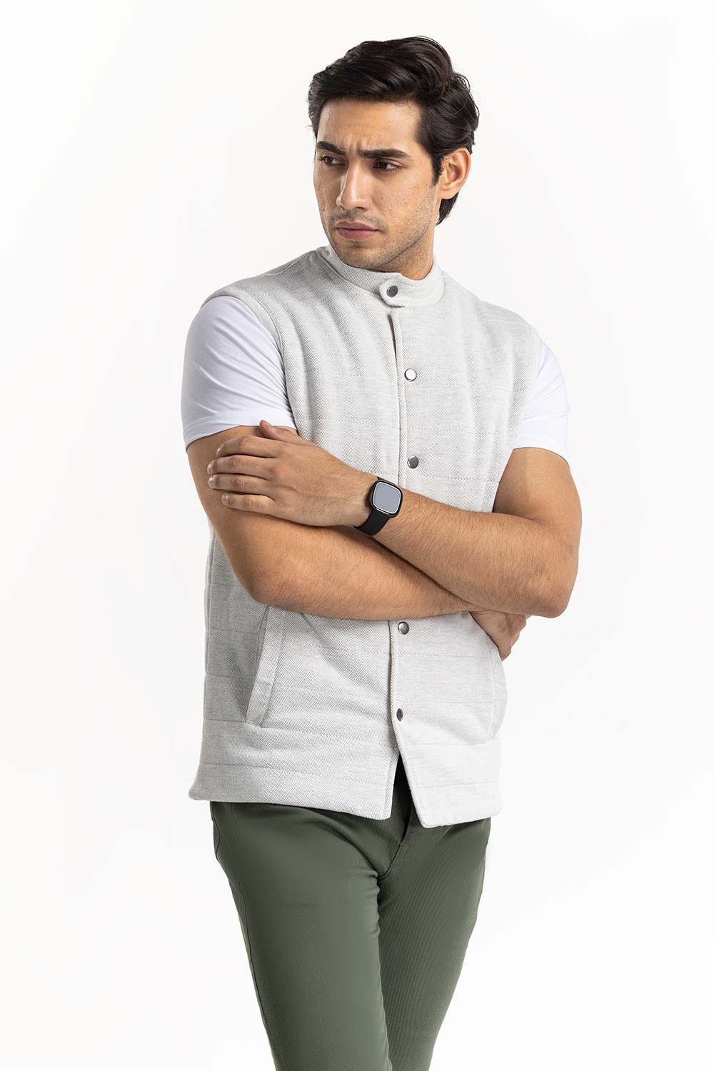 Heather Grey Knitted Gilet JKT-KNTVST22-026