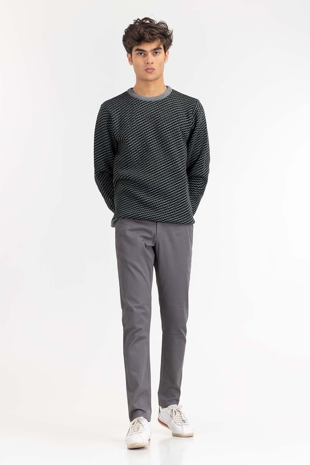 Heather Grey Pattern Crew Neck Sweater SWT-FFSCN22-106