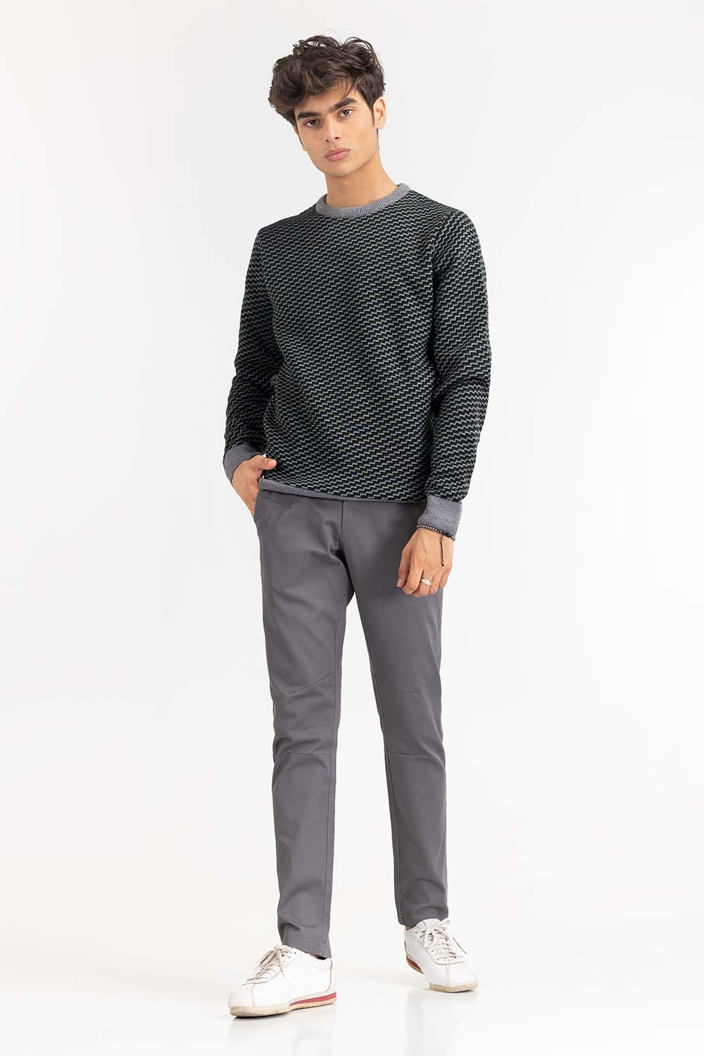 Heather Grey Pattern Crew Neck Sweater SWT-FFSCN22-106