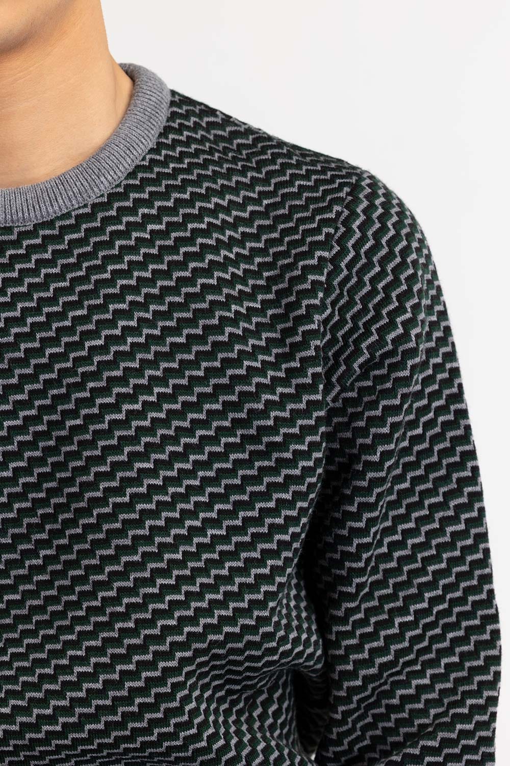 Heather Grey Pattern Crew Neck Sweater SWT-FFSCN22-106