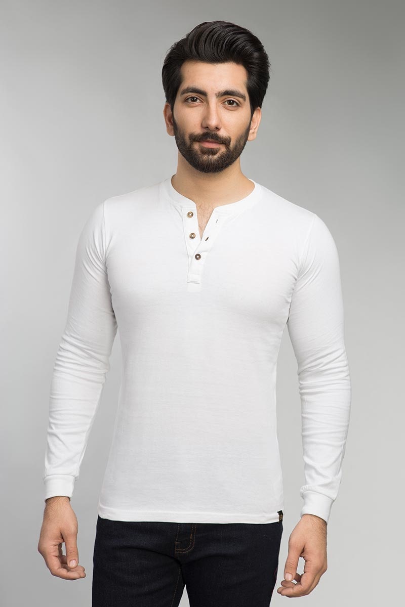 White Henley T-Shirt HEN-SIG-D09