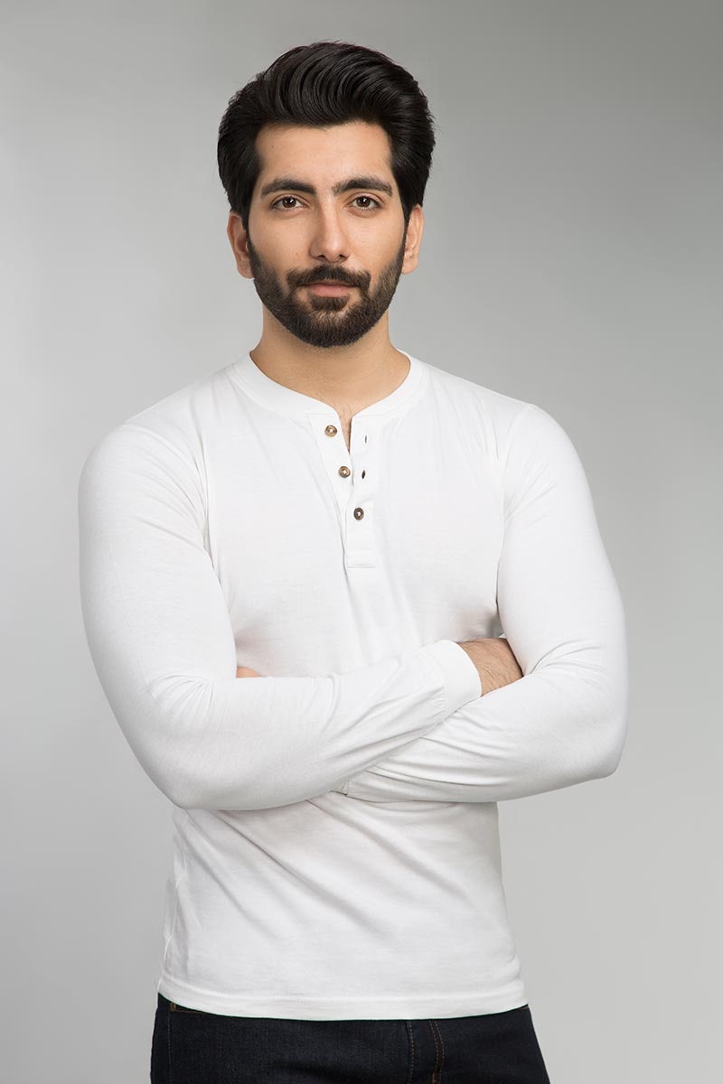 White Henley T-Shirt HEN-SIG-D09