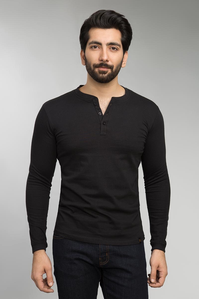 Black Henley T-Shirt HEN-SIG-D14