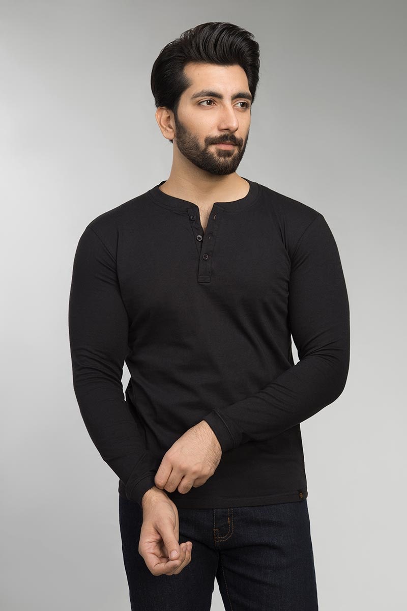 Black Henley T-Shirt HEN-SIG-D14