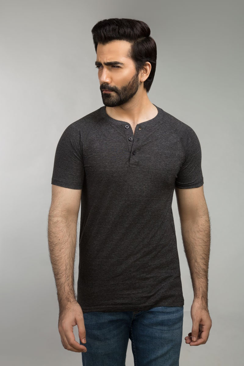 Black Basic Henley T-Shirt HS-HEN-SIG-D02-01