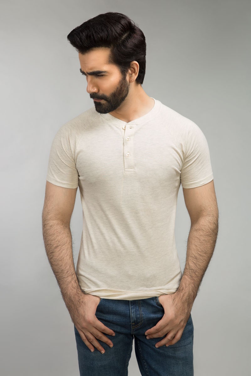 Oatmeal Basic Henley T-Shirt HS-HEN-SIG-D02-02