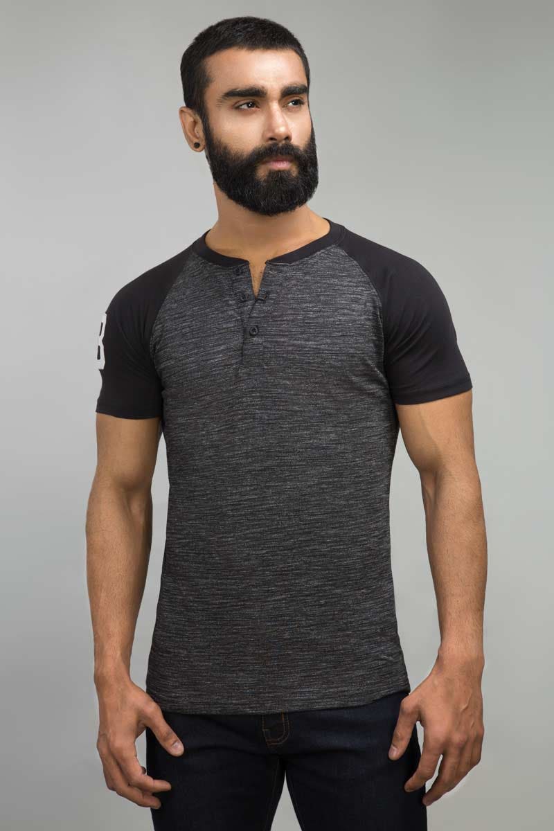 Black Basic Henley Tee HS-HEN-SIG-D04-01