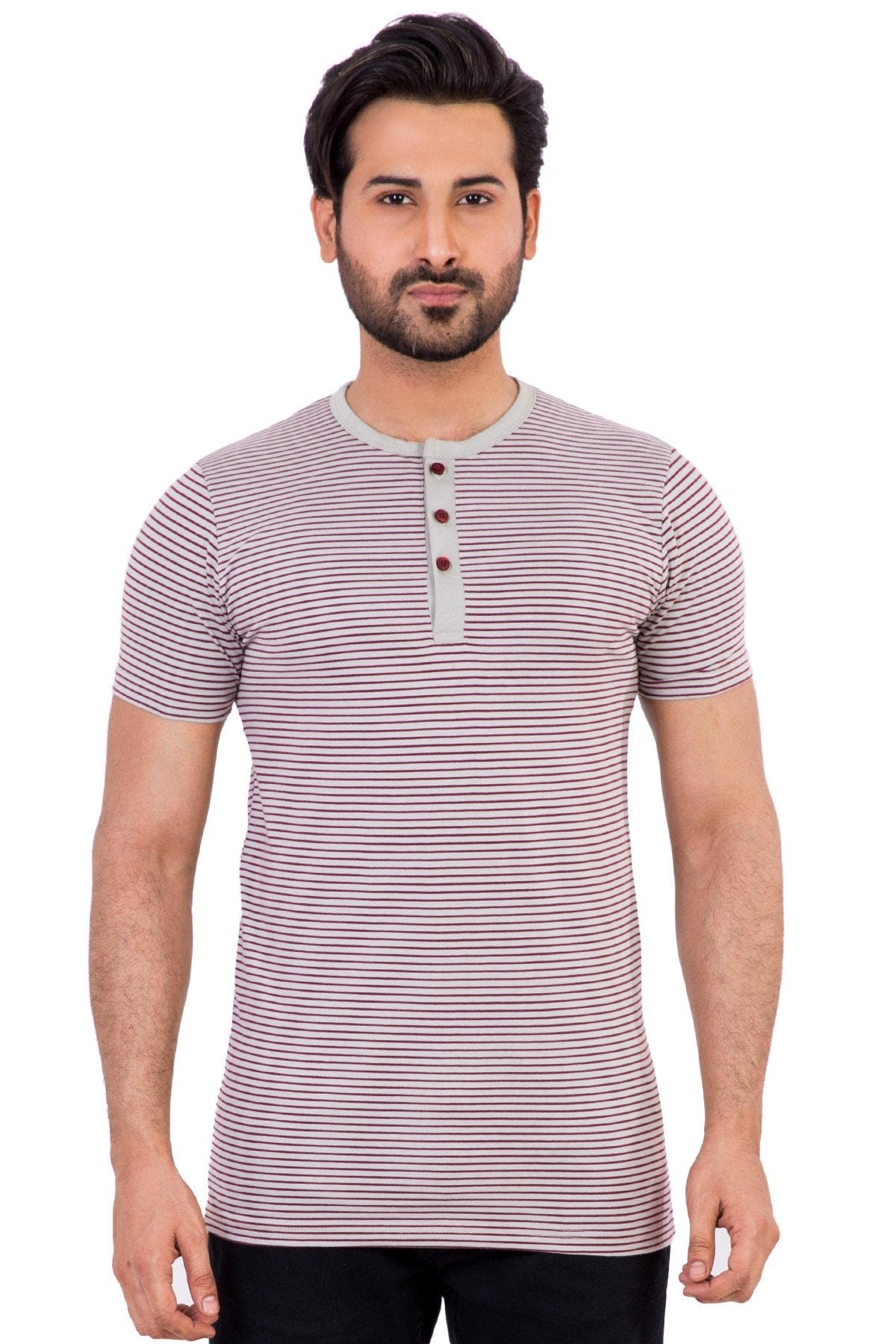 Maroon Yarn Dyed Henley HS-HEN-YD-02-2