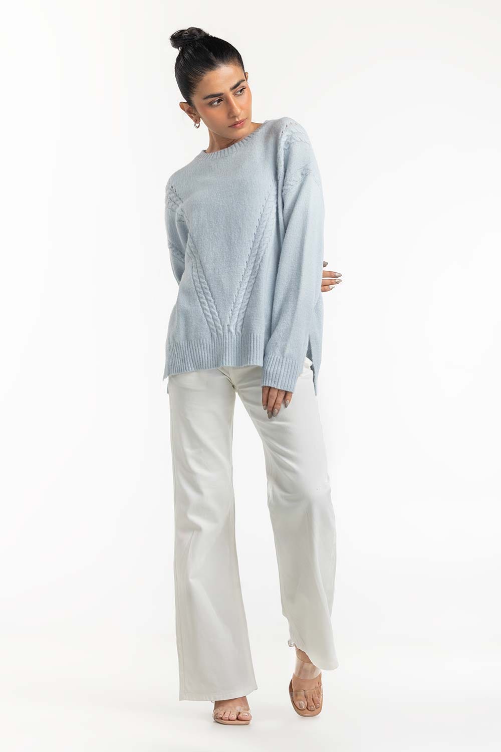 Ice Blue Knit Sweater 224-211-040