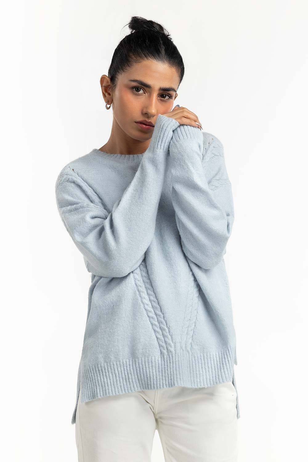 Ice Blue Knit Sweater 224-211-040