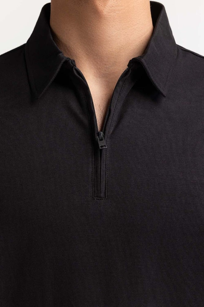 Jet Black Zipp Polo PS-FSHN24-082