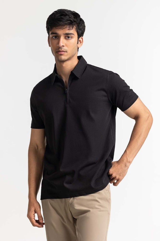Jet Black Zipp Polo PS-FSHN24-082