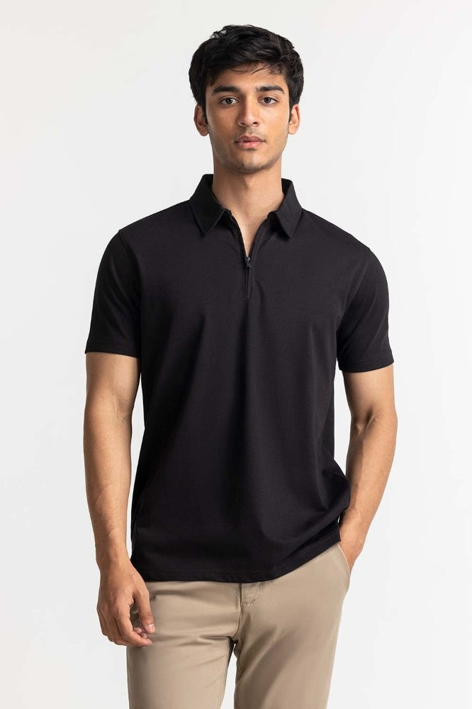 Jet Black Zipp Polo PS-FSHN24-082
