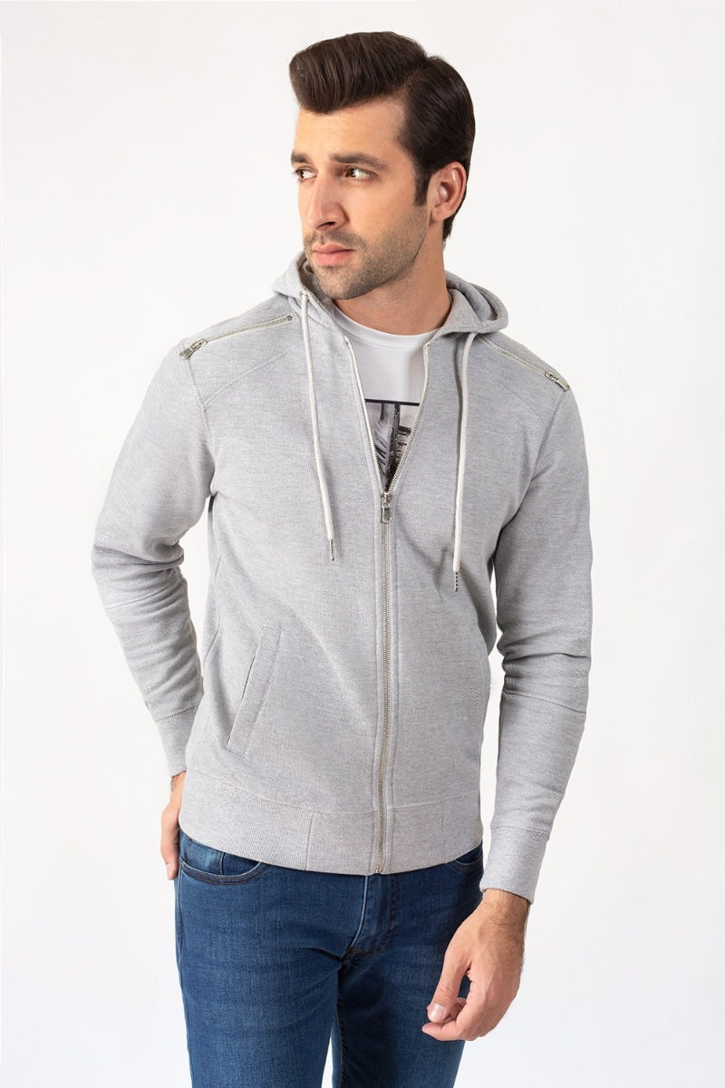 Ash Grey Hoodie Zipper Jacket JKT-HZJ-D41-02