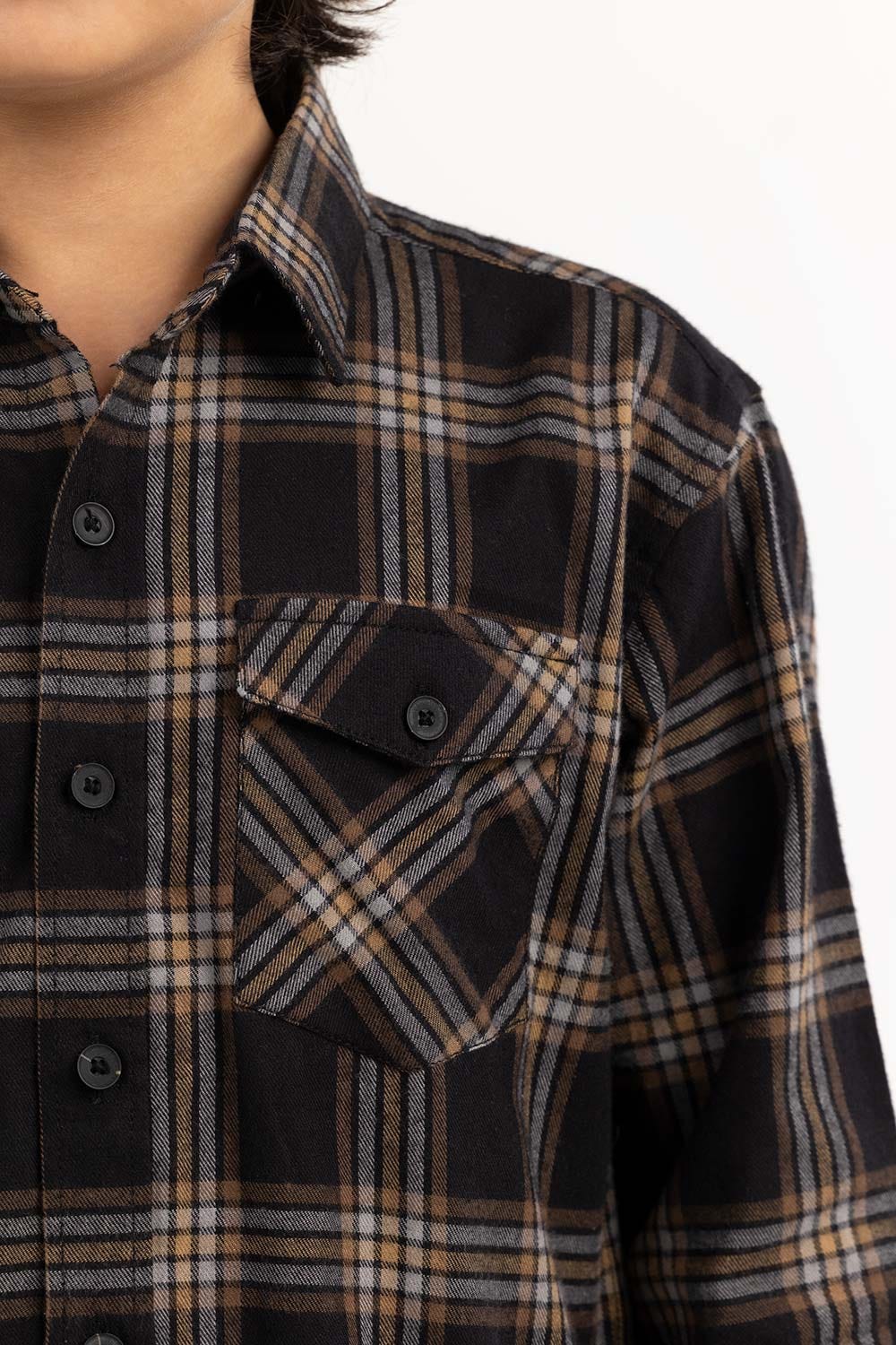 Junior Boy Black Silver Checkered Casual Shirt 224-317-011